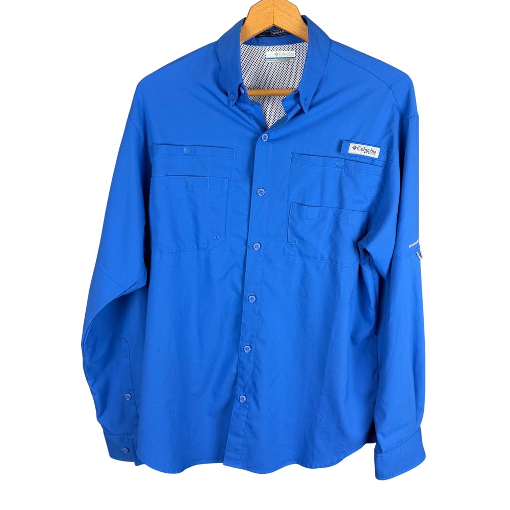 Columbia PFG Tamiami II Long Sleeve Fishing Shirt Blue Mens Small UPF 40